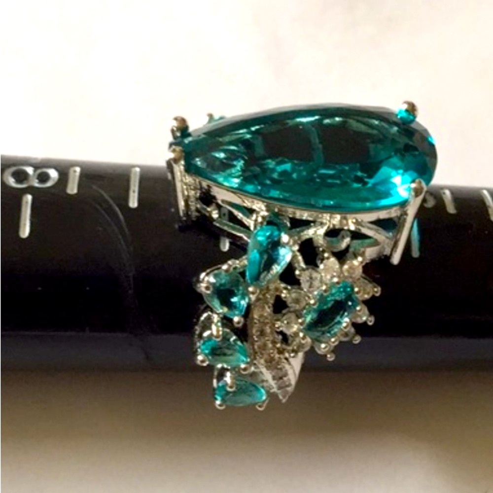 ‘London Topaz’ CZ and Clear CZ 925 Sterling Silver ring - Picture 6 of 7